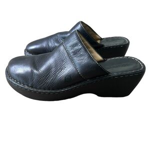BORN Black Leather Clog/Mule Wedge Shoes Women’s Size 10